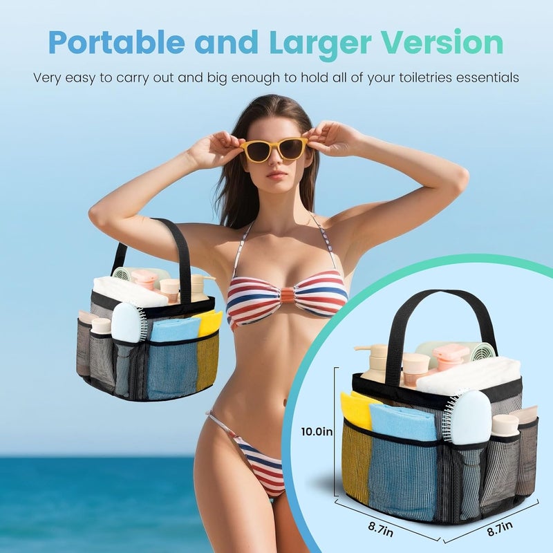 Asisnt Mesh Shower Caddy Portable for College Dorm Room Essentials for Girls with 9 Pockets,Large-Capacity Shower Basket,Quick Dry Toiletry Tote Bag for Women,Outdoor Gym,Travel,Swim,Beach Camping Essentials - Image 5